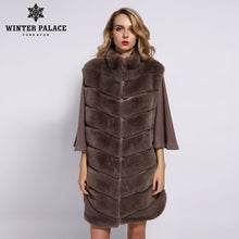 Load image into Gallery viewer, WINTER PALACE 2019 Women's Winter Rabbit Fur Coat Bat Stand Collar Cashmere Stitching Sleeves Short Sleeve Rabbit Fur Coat