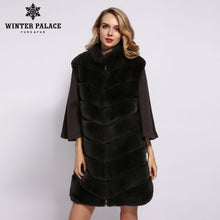 Load image into Gallery viewer, WINTER PALACE 2019 Women's Winter Rabbit Fur Coat Bat Stand Collar Cashmere Stitching Sleeves Short Sleeve Rabbit Fur Coat