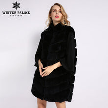 Load image into Gallery viewer, WINTER PALACE 2019 Women's Winter Rabbit Fur Coat Bat Stand Collar Cashmere Stitching Sleeves Short Sleeve Rabbit Fur Coat