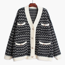 Load image into Gallery viewer, [EAM] Pocket Multicolor Big Size Knitting Sweater Cardigan Loose Fit V-Neck Long Sleeve Women Fashion Autumn Winter 2019 1D383