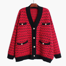 Load image into Gallery viewer, [EAM] Pocket Multicolor Big Size Knitting Sweater Cardigan Loose Fit V-Neck Long Sleeve Women Fashion Autumn Winter 2019 1D383