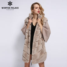 Load image into Gallery viewer, WINTER PALACE 2019 Women's Winter Rabbit Fur Coat Bat Stand Collar Cashmere Stitching Sleeves Short Sleeve Rabbit Fur Coat