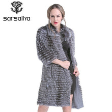Load image into Gallery viewer, Real Silver Fox Fur Coat Women Long Natural Fur Coat Female Knitted Spring Genuine Fur Overcoat For Ladies Luxury Plus Size 2019
